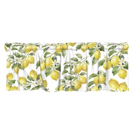 Ancordivo Lemon Curtains Valance for Windows Summer Watercolor Lemon Fruit Rod Pocket Valance Windows Treatments 1 Panel Yellow and White Short Curtains for Living Room Bathroom Bedroom