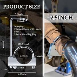 2.5 Inch Exhaust Clamps with Hanger,Rust-Proof Muffler Clamps for Hanging and Fixing Exhausts Pipes or Mufflers,Heavy Duty Universal Exhaust Hangers Car Tools for Cars,SUVs,Trucks (2.5")