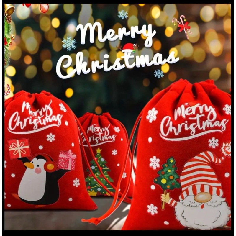 24 Pack Christmas Drawstring Gift Bags, 5x3.5", Candy, Small Gifts,