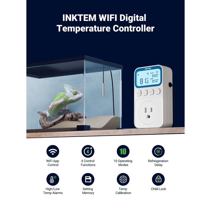 WiFi Temperature Controlled Outlet with APP for Heater, Freezer 16A
