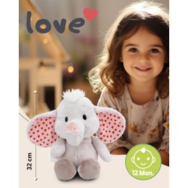 NICI Love Elephant Cuddly Toy Light Grey 32 cm - Soft Plush Toy Cute Plush Toy for Cuddling and Playing, for Children and Adults, Great Gift Idea - 61487