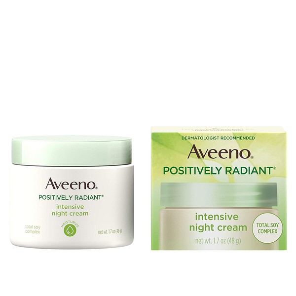 Aveeno Positively Radiant Intensive Moisturizing Face & Neck Night Cream for Tone & Texture, Total Soy Complex & Vitamin B3, Oil-Free, & Hypoallergenic, 1.7 oz