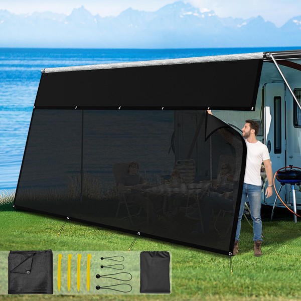 Glamful Glamful RV Awning Sun Shade Screen with Zipper 9'