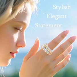 Jemant Gold Stackable Rings for Women, Non Tarnish Dainty Stackable 18k Gold Plated CZ Cubic Zirconia Rings, Gold Multi-Link Connected Knuckle Women Rings Set (Gold Silver,7)