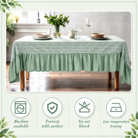 Moukeren 120"x60" Ruffled Tablecloth Gingham Striped Linen Table Cloth Rectangular Tablecloth Fits 8-10 Seater Table for Baby Shower Birthday Party Picnic Decoration(Sage Green,Gingham)