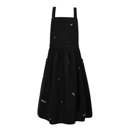 Surblue Cross Back Aprons for Women with Pockets Cute Japanese Cotton Kitchen Aprons Waterproof Pinafore Dress for Painting Cleaning Cooking Gardening, Leaves Black