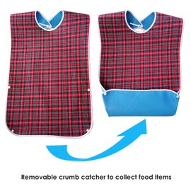 Junbyuhu Adult Bibs for Eating, Reusable Clothing Protector, Waterproof Washable Adult Eating Bib for Seniors Elderly (Red)