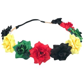 KIWI DAISY Rasta Colors Flower Crown Headband, Red Yellow Green Black Rose Design