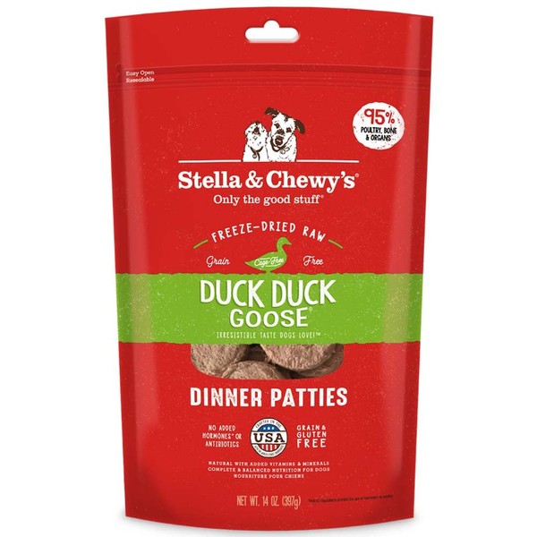 Stella & Chewy’s Freeze Dried Raw Dinner Patties – Grain Free Dog Food, Protein Rich Duck Duck Goose Recipe – 14 oz Bag