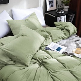 ohano Bed Linen 135 x 200 cm 2-Piece Duvet Cover Bedding Set, Microfibre Duvet Cover 135 x 200 cm + 1 Pillowcase 80 x 80 cm with Zip, Cuddly Soft, All-Year Bedding Sets Green