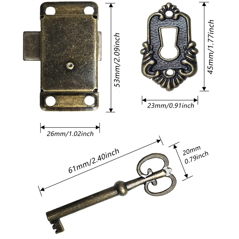 OMYZERO 2 Sets Skeleton Key Lock Decorative Antique Cabinet Lock