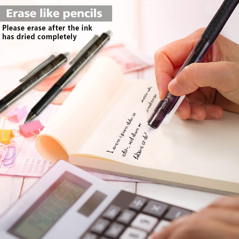 Erasable Gel Pens, 15 Pack Black Retractable Erasable Pens Clicker,