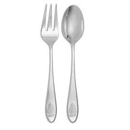 Spode Christmas Tree Set of 2 Salad Servers | Flatware Serving Utensils | Serving Spoon and Fork Premium Food Grade 18/10 Stainless Steel | Measures 10 Inches | Dishwasher Safe
