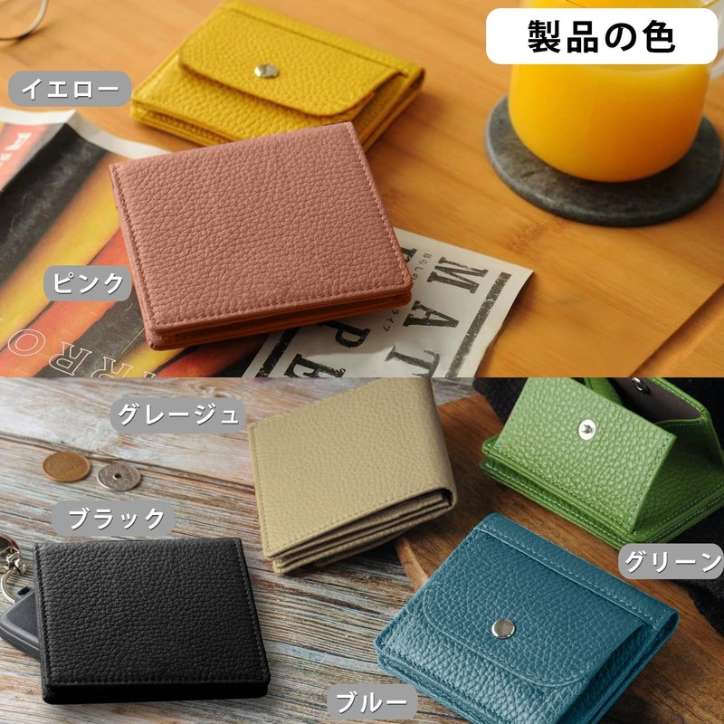 Bearneko Mini Wallet, Bifold Wallet, Thin, Genuine Leather, Men's, Women's,