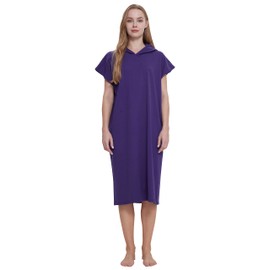HiddenValor Womens Surf Beach Poncho, Loose Knit Cotton Hooded Changing Cover Up Robe-Eggplant-XL-XXL