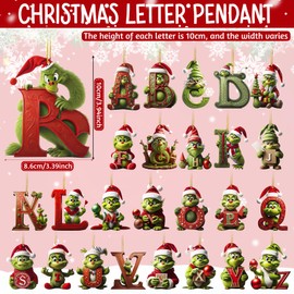 Letter Christmas Tree Hanging Ornaments, Christmas Letters Ornaments Christmas Elf Tree Topper Xmas Alphabet Letters for Christmas Tree (C)