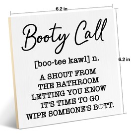 Funny Bathroom Sign Booty Call Wood Plaque Signs Rustic Kids Bathroom Decorative Tabletop Sign for Toilet Restroom Washroom Home 6.2 X 6.2 Inches Bath Decor4313