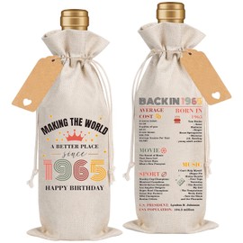 Wxiben 60th Birthday Gifts for Women Men 2Pcs 60 Years Old Wine Gift Bag with Tags Happy Anniversary 1965 Birthday Party Decoration Over the Hill 60th Wine Bottle Bag for Her Him Grandma Grandpa