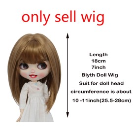 Tzncos Just 1pc wig fit for 10-11 inch Head Dolls, Blyth Qbaby Amydoll Wig Short Straight Collection Hair (Light Brown)
