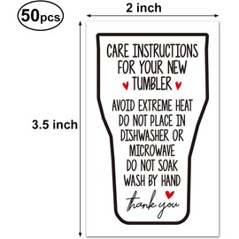KORTTITALO 50 Care Instruction Cards Tumbler, Care Instructions for Tumbler Insert for Small Business, Care Instruction Cards for Cups, Small Online Shop Package Insert Tumbler Care Instruction Card.