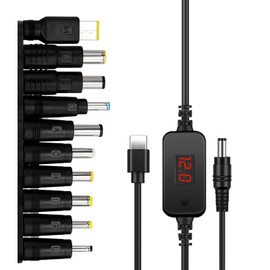 Lhdfyqt PD to DC Adapter Cable, PD to DC Male Cable, Type C Male to DC5521 Male, PD to DC Adapter Cable, 5V/9V/12V/15V/20V with 10 DC Converter Heads for Modem Routers Notebooks