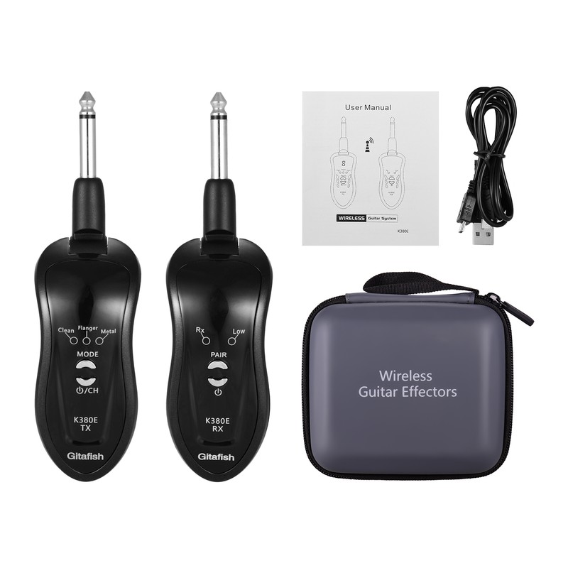 2.4G Wireless Guitar System Transmitter Receiver Built-in Rechargeable Battery 15-20m