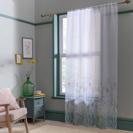 Appletree - Meadow Single Net Curtain for Windows W55 x L54 (140 x 137cm) - Voile Curtain for Bedroom/Living Room - Floral Voile Sheer Curtain - White Floral Sheer Curtain - Flower Voile