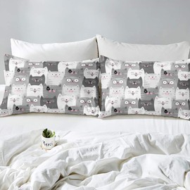 Cartoon Cat Duvet Cover for Little Girls Children Bedroom Cute Animals Printed Bedding Set 135 x 200 cm Modern Fashion Pet Bed Linen Kitten Beautiful Fat Face Bedding Decor