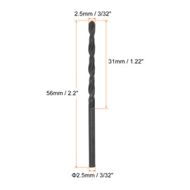 sourcing map 10pcs Jobber Drill Bits 2.5mm (3/32") Nitride Coated High Speed Steel (HSS) 4241 Twist Drill Bits for Stainless Steel Copper Aluminum Alloy Metal Wood Plastic, Black