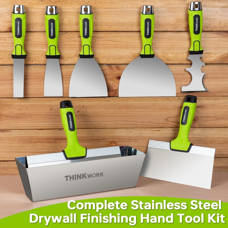 THINKWORK Drywall Tools - 8Pcs Stainless Steel Drywall Knife Set