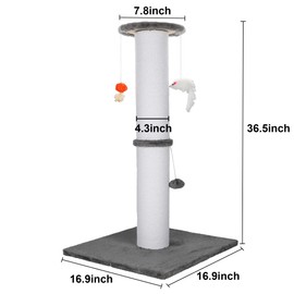 Ahomdoo 36.5 Inch Cat Scratching Post Heavy Duty Cat Scratch Post Handmade Cotton Rope with Hanging Toys for Ultimate Cat Fun(Grey)