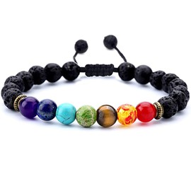 BOZLUN Mens Womens Bracelet,8mm Tiger Eye Lava Rock Stone Mens Womens Bracelets Essential Oil Diffuser Bracelet Braided Rope Natural Stone Yoga Beads Bracelet Bangle(Volcanic rock)