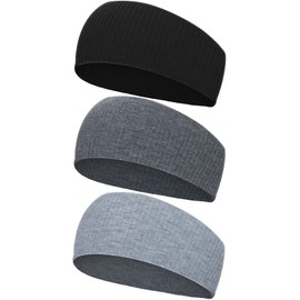 Headband Sweatband, 3-Piece Set, UPF 50+ Certified, Sweat Absorbent, Quick Drying, Skin-friendly, Hair Turban, Sports, Facial Cleaning, Breathable, Stretchy, Solid, Thin, Lightweight, Hair Tie, Running, Dance, Yoga, Jogging, Unisex (#01. Black x 2 + Dark