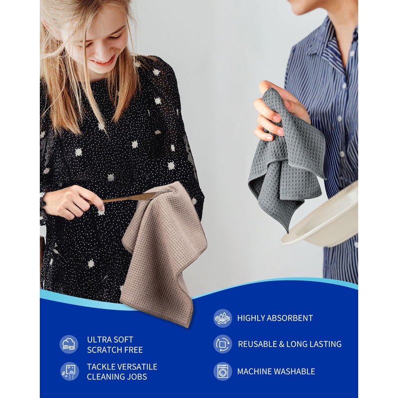MR.SIGA Waffle Weave Cleaning Cloths, Ultra Absorbent and Lint Free,