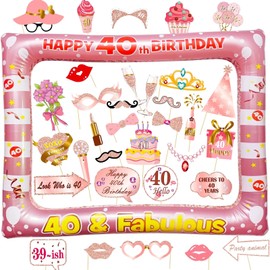40th Birthday Inflatable Selfie Photo Frame with Photo Booth Props Set, 40 Birthday Party Selfie Props and Frame(21x27 Inches) for Pictures and Decorations Women’s 40th Birthday Party Supplies