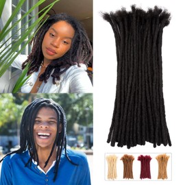 Teresa Medium 0.8cm and Small 0.4cm Width 6-18 Inch 100% Human Hair Dreadlock Extensions for Men/Women/Kids Full Hand-made Permanent Loc Extensions Human Hair Bundles(16 Inch, 10 Strands)
