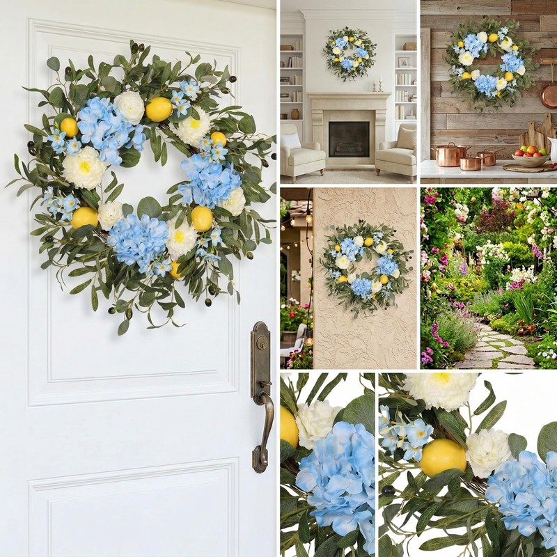 Quixem 22 Inch Lemon Wreath for Front Door, UV Resistant