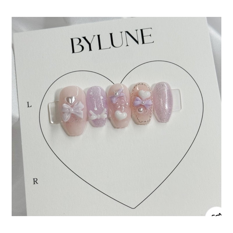 Lavender Bonbon Handmade Nail Tip Ribbon Nail Tip - Almond