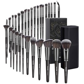 MAANGE 30 Pcs Brochas de Maquillaje Profesionales con Estuche, Base de Maquillaje Facial Sintética Premium Polvo Rubor Sombra de Ojos Mezcla Brochas para Maquillaje de Viaje(Negro)