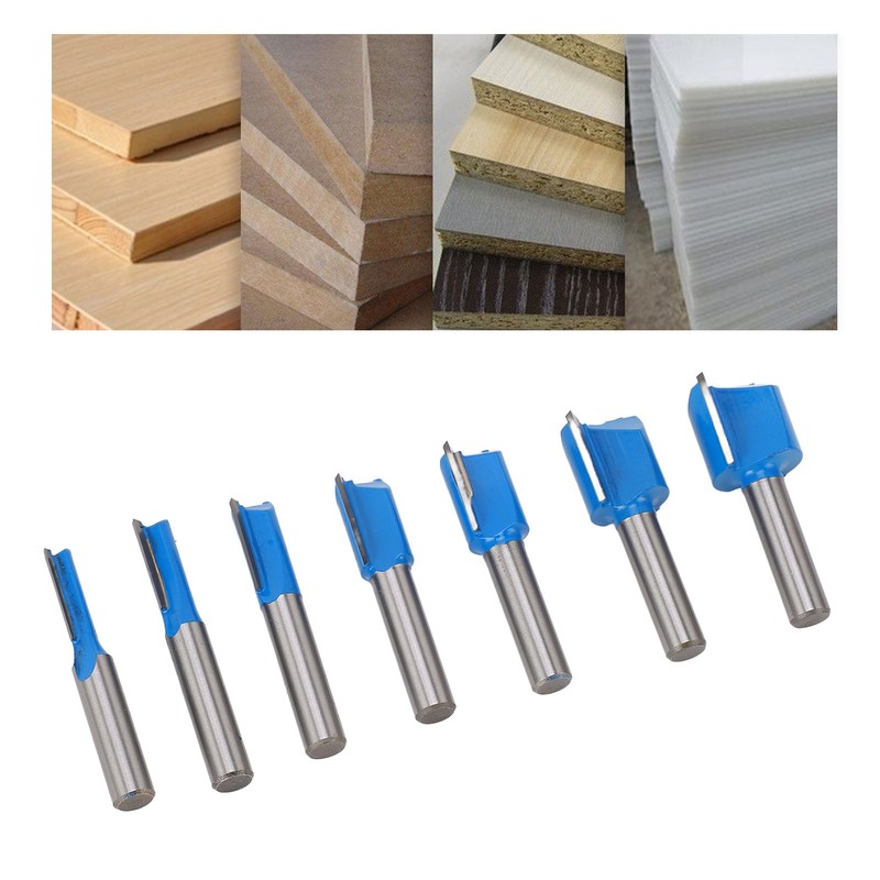 7 Pcs Straight Router Bit 8mm Shank Double Flute Wood