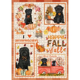 Happy Fall Y'all Pumpkin Affenpinscher Dogs - Interlocking Jigsaw Puzzle - Canine Christmas Challenging Puzzles Games for Group Adults, 200 pcs. 14x10
