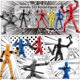 Gmajdar 4PCS Assembled Titan T13 Action Figures Set - Robot Action Figure Fidget Toys for Boys Lucky Dummy Nova N13 Anime Figures with Multi Movable Joints Toys for Kids (Golden+White+Blue+Black)