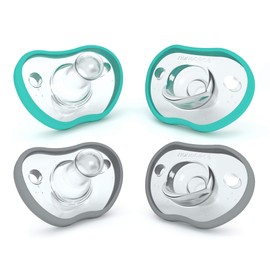 Nanobebe - Chupetes para bebés de 0 a 3 meses, ortodóntico, curvas cómodamente, con contorno facial, galardonado para bebés lactantes, 100% silicona, sin BPA. Baby Registry Gift 4pk, verde azulado/gris