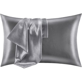 Pure Silk Pillowcase Set of 2, Standard Size, Satin Silk for Hair & Skin, Super Soft, Cooling, Breathable, Wrinkle Resistant with Envelope Closure, Grey, 50x76 cm (20 x 30")
