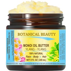 Botanical Beauty MONOI OIL BUTTER YLANG YLANG Pure Natural Virgin Unrefined RAW for FACE, SKIN, BODY, HAIR, NAILS (8 Fl Oz)