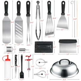 Rixordd 43PCS Griddle Accessories Kit - Flat Top Grill Set for Blackstone and Camp Chef, Enlarged Spatulas, Basting Cover, Scraper & More for Outdoor BBQ