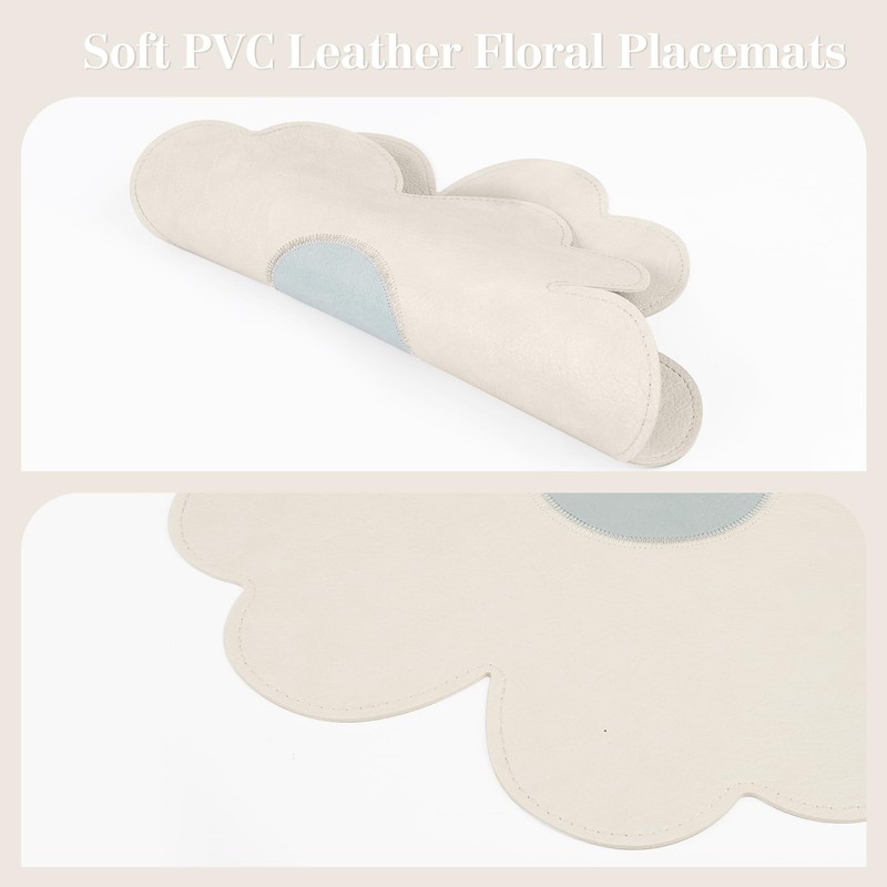 fanquare Beige Flower Shape PU Leather Placemats Set of 4,