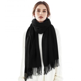 Clothirily Womens Winter Scarf - Fashion Scarf Shawl with Cashmere Feel, Warm Soft Blanket Scarf Pashmina Shawl and Wrap, Travel Office Winter Wedding, Evening Dresses Large Scarves gifts for women, Black