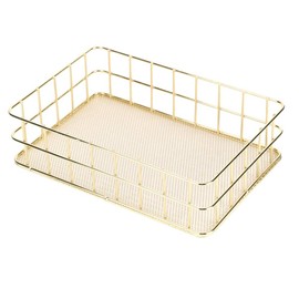 Tomotato Golden Iron Storage Basket, Metal Organiser Grid Wire Basket Wire Mesh Desktop Storage Folder for Office Bathroom Bedroom (Large)