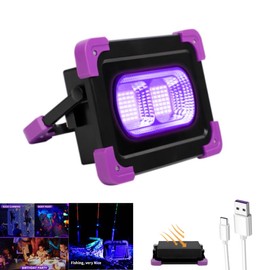 50W Rechargeable LED Black Lights, Battery Powered & Solar Panels Blacklight, Glow in The Dark Indoor Outdoor, Cordless Portable Waterproof Neon Flood Light for Fluorescent Party Stage Body Paint